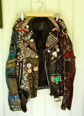 Pin Badges Multi Color Punk Gothic Jacket, Women Studded Biker's Patches, Cow Leather Outer Wear, Chaos UK Jacket, Adicts Fashion Outfit,